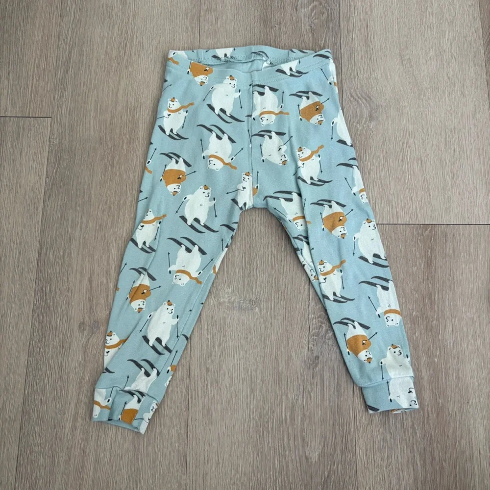 GAP Kids Toddlers Pajama Set Baby Blue Polar Bear Ski Print 100% Organic Cotton